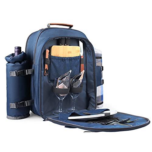 Sunflora Picnic Backpack For 2 Person Set Pack With Insulated Waterproof Pouch For Couple Outdoor Camping (Navy) #TOP2