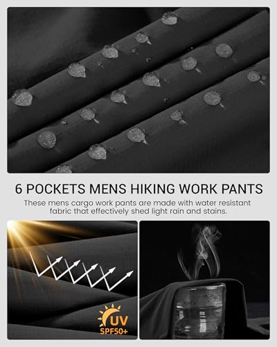 CNBQDD Mens Hiking Pants Lightweight Water Resistant Quick-Dry Nylon Stretch Cargo Pants for Men Breathable Work Travel Fishing Outdoor Pants with Multi Pockets Black 34Wx30L