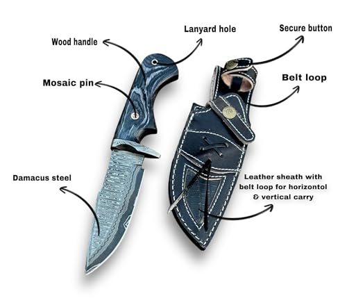 Lynxxe 5211-BL Lyn-Handmade Damascus Steel Hunting Knife With Sheath Fixed Blade Damascus Hunting Belt Knife Ideal thumb #1