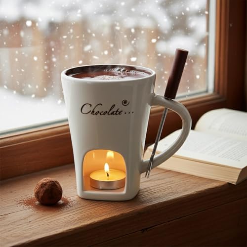 HOMEFISH Mini Fondue Set Ceramic Chocolate Fondue Mug with Forks — view 2