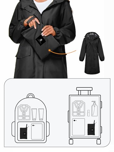 SaphiRose Women's Packable Black Rain Jacket – Lightweight & Waterproof for Anytime Adventures! - Image 3