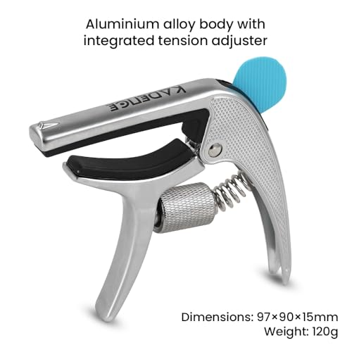 Image of Kadence CAP-S01 Touring Series Professional 3-in-1 Guitar Capo | Quick-Change Aluminium Alloy Capo with Adjustable Tension, Pick Holder & Bridge Pin Remover | For Acoustic & Electric Guitars | Silver