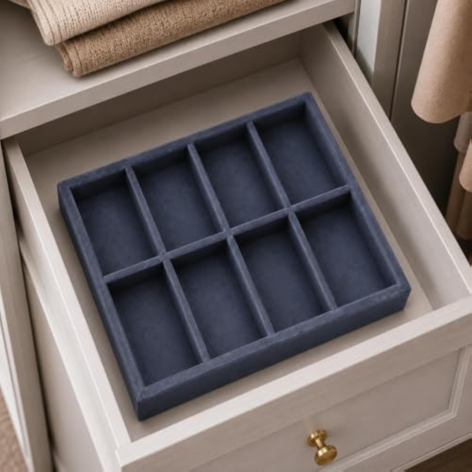 8 Slot Tie Organizer Tray for Wardrobe Drawer, Grey
