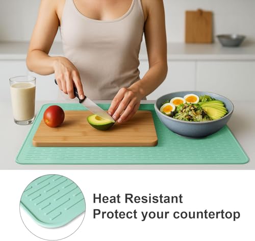 Image of Stove Top Cover for Electric Stove - Food Grade Ceramic Stove top Cover, Silicone XXL Dish Drying Mat, Glass Cooktop Covers, Flat RV Range top Mats (Green Thickened,28x20)
