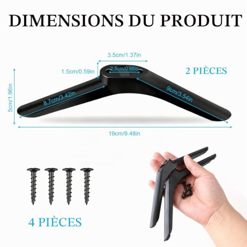 Pied TV Universel Support de Base Stable pour Téléviseur 32 Pouces avec 4 Vis Incluses Installation Simple sur Meuble Solution de Pose pour Salon Chambre Bureau Usage Domestique – vue 2