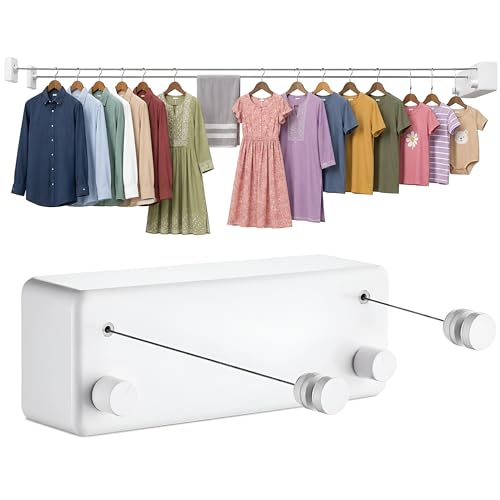 Image of Wall Mounted Retractable Clothes Line (4.2 Meter x 2 Lines) Heavy Duty Double Clothesline, Adjustable Rope for Drying Clothes for Indoor & Outdoor, Laundry Washing Line for Compact Space