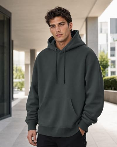 Image of NOBERO Oversized Solid Hooded Sweatshirt for Men | Oversized Hoodie for Men | Hooded Pullover | Cotton Rich Printed Hoodie 280 GSM Fleece