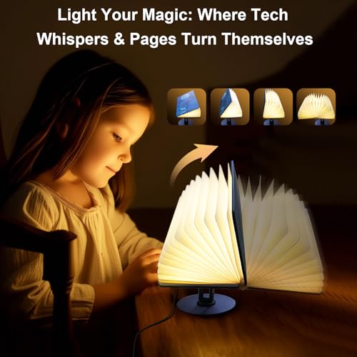 Image of QXMGCBOK MagicBook Light - Smart Voice-Activated Book Lamp with Auto-Open /Close, Adjustable Stand & 10W RGB Desk Light for Home /Office Decor (Novelty Reading Lamp) (Art Deco 1)