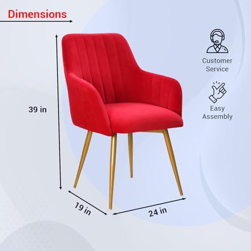 Image of Taboo Velvet Dining Chair Set of 2 | Upholstered Accent Arm Chairs | Soft Cushioned Seat with Backrest | Modern Velvet Fabric Chairs with Metal Legs | Living Room, Bedroom, Cafe & Restaurant | Red