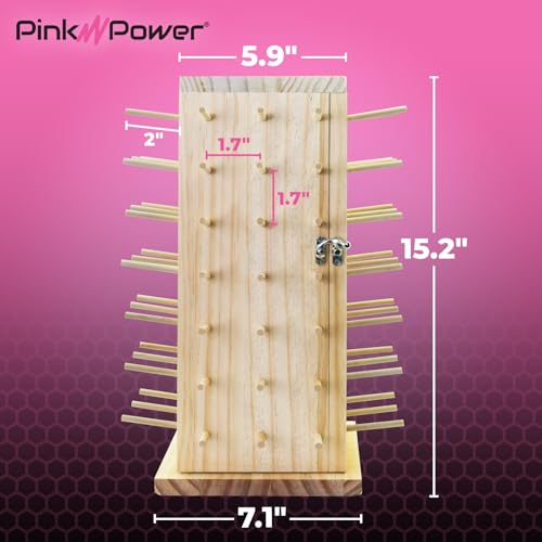 Pink Power 84 Spools Thread Holder Stand - 360 Full Rotating Wooden Thread Organizer -Embroidery Spool Holder Rack - Spool Storage Box for Sewing, Quilting, Jewelry, and Hair-Braiding