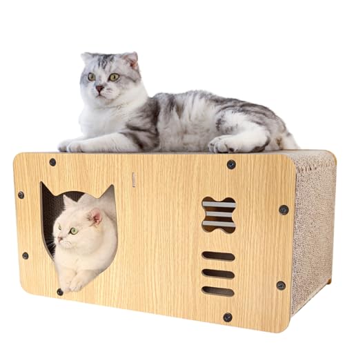 Heikoeco® Katzenhöhle mit Kratzbrett, XXL Katzenhaus Indoor aus Pappe, Kratzpappe für Katzen, Kratzpad Lounge, Langlebiges Katzenspielzeug 55 * 29 * 28cm (Katzenkopf)