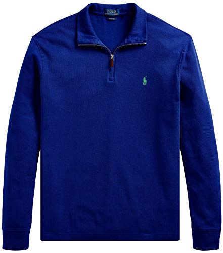 Polo Ralph Lauren Mens Half Zip French Rib Cotton Sweater (M, SapphireBlue)