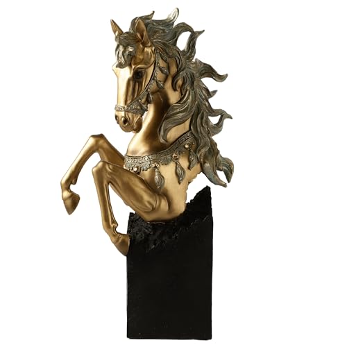 Image of ARMONIA Decorative Horse Statue | Gold-Toned Figurine with Silver Accents on Black Stand | Premium Art Decor Animal Showpiece for Home Decor | Elegant Gift for Living Room, Office,Christmas & New Year