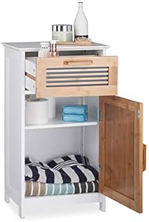 Relaxdays Narrow Bathroom Cabinet, Drawer, Natural Look, Height-Adjustable Shelf; MDF, HWD: 70x40x28.5cm, White