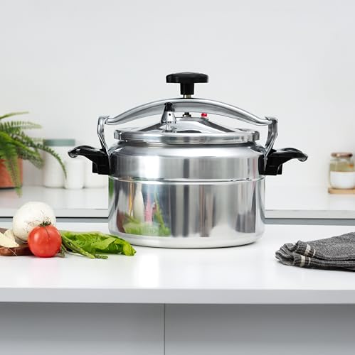 Delcasa 5/7/9/11/15 Liter Aluminum Pressure Cooker Equipped with Multi Safety Device and Unique Pressure Indicator Durable Aluminum Alloy Construction with Firm Handles Silver (DC3201 9 LTR)