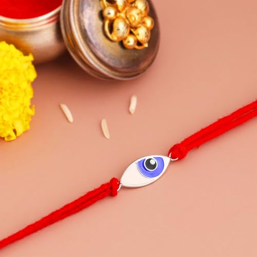 Image of KuberBox 925 Sterling Silver Evil Eye Silver Rakhi For Brother