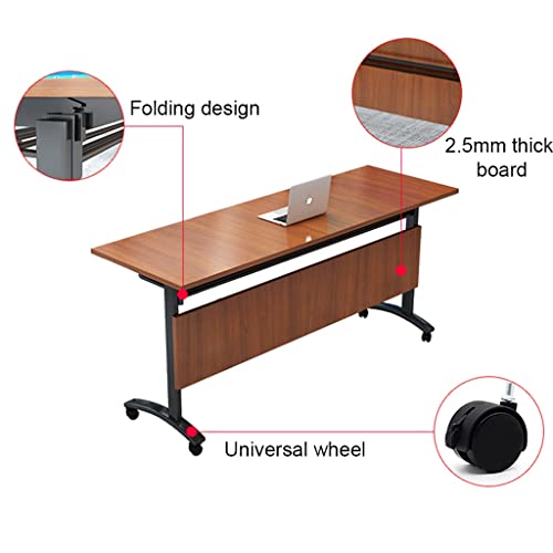 Guinjo Flip Top Mobile Training Table, Foldable Rectangular Seminar Training Table With Modesty And Lockable Wheels, Boardroom Desk (Color : Brown, Size : 140 * 40 * 74Cm) #TOP5