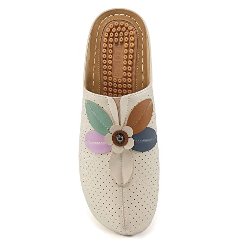 Ecetana Clogs For Women Shoes Slip On Leather Mules Sneakers Casual Summer Wedge Sandals Comfortable Travel Clogs Indoor Outdoor Mules Apricot #TOP15
