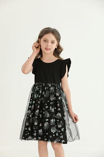 Girls Tutu Dress Ruffled Sleeves Fluffy Summer Dresses Shiny Tulle Skirt Birthday Party Sundress with Backless Bow3