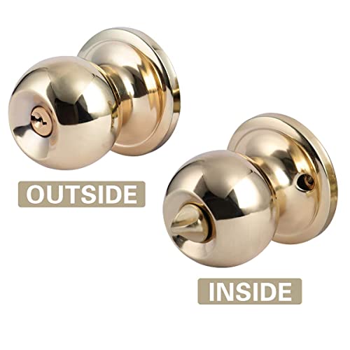 Xiudi Entry Door Knob With Lock And Key,Ball Stainless Steel Keyed Door Lock,For Privacy Bedroom/Bathroom,Polished Brass #TOP1