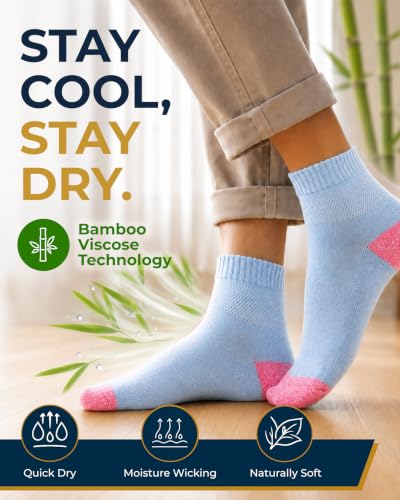 Image of Pembrook Bamboo Viscose Diabetic Socks for Women & Men - 6 Pairs Ankle Socks for Swollen Feet | Neuropathy Socks