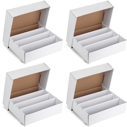 KITCHENLESTAR Collector Card Storage Box – Holds 3120 Trading Cards, White Sports Card Organizer with Sorting Tray & Sleeve Cases for Soccer, Basketball & More(4 Sets)