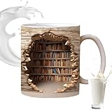 Bücherregal Tasse, Kreative Buch Keramik Kaffeetasse, Bücherregal Tasse Kaffeetasse, Keramik Kaffeetasse mit Kreatives Raumdesign, Keramikbecher Geschenke für Buchliebhaber(B)