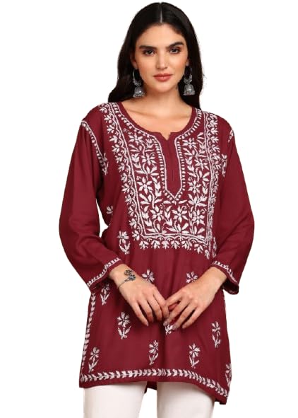Narayani Collections Womens Lucknowi Chikankari Short Kurti | Mar...