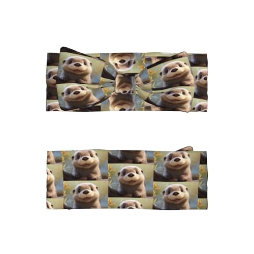 Cartoon Otter Prints Baby Bow Headband - Super Stretchy Soft Bows Hair Accessories for Newborn Infant Toddlers Kids Girls - Elastic and Skin-Friendly2