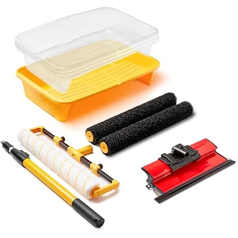 VOOMEY 10 PCS 18 inch Paint Roller Kit, 18" Paint Roller Cover,12"-18"Adjustable Roller Frame, 18" Paint Tray, 18" Drywall Compound Roller,16" Skimming Blade for Smoothing Walls and Ceilings Cover
