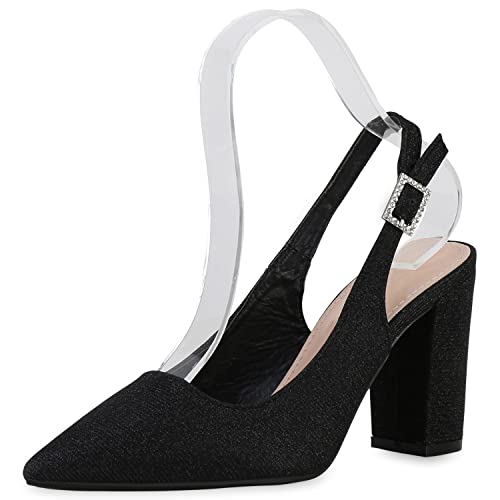 VAN HILL Damen Slingpumps Pumps Blockabsatz Schuhe Party Schließe...