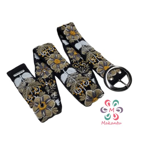 Embroidered Belt, Wool Peru Belt, Handmade Embroidery, Black Strap, Grey Beige Flower, Artistic Floral Ethnic Belt, Woman Gift, Xs, S, M, L, Xl #TOP1