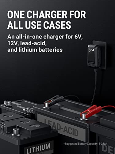 Image of HULKMAN Sigma Guard Series - 1A 6V /12V Smart Battery Charger & Maintainer, Automatic Trickle Charger with Intelligent Charging and Desulfation for Cars, Motorcycles & ATVs