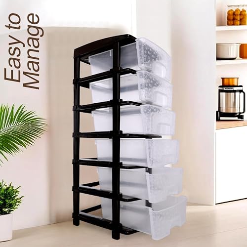 Image of Plastic Modular Drawer Storage Chest Of Drawers Organizer Storage Box, Large Stomo Racks For Multipurpose Anti-slip Shoes Organizers (Transparent, 6 Layer)