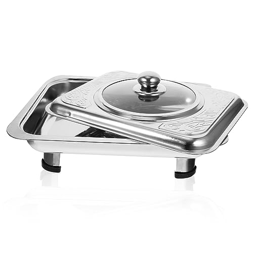 AUTSUPPL Stainless Steel Buffet Dish Tray with Cover Rectangular Canteen Basin for Food Serving for Parties Events and Kitchen Use Lightweight Design with Transparent