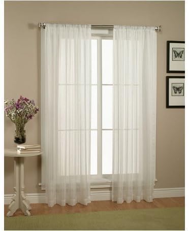 2 Piece Set 63" Long Solid Sheer Curtains Panels Window Drape (White)