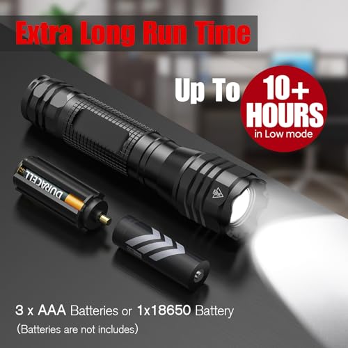 GEARLITE LED Taschenlampe Extrem Hell 2 Stück, Aluminium 4000 Lumen LED Taschenlampe Batteriebetrieben, IP65 Wasserdichte Handlampe Zoombar für Camping, Wandern, Outdoor, Notfall (3 Modi + Holster)