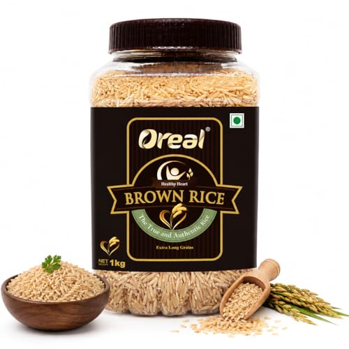 Image of Oreal Brown Rice 1 Kg, Full Bran Intact, Fibre-Rich Basmati Rice Jar