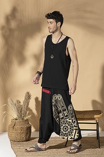Image of The Veshti Company Printed Harem Pants for Men's Cotton Hippie Style Baggy Boho Yoga Pajama Pant with Pocket