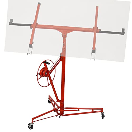 FRITHJILL 13' Drywall Lift Construction Tool, Rolling Panel Hoist with Adjustable Telescopic Arm, Lockable Caster Wheel Sheetrock Jack Lifter, Red