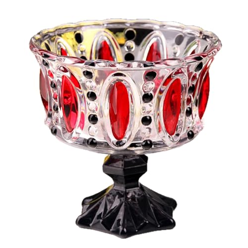 Fockety Taza de Helado con Patas, Tazón de Postre de Vidrio Transparente Colorido con Relieve y Tallado 3D para Bar, Restaurante, Fiesta en Casa, Boda, Inauguración de la Casa (Estilo de patrón rojo)