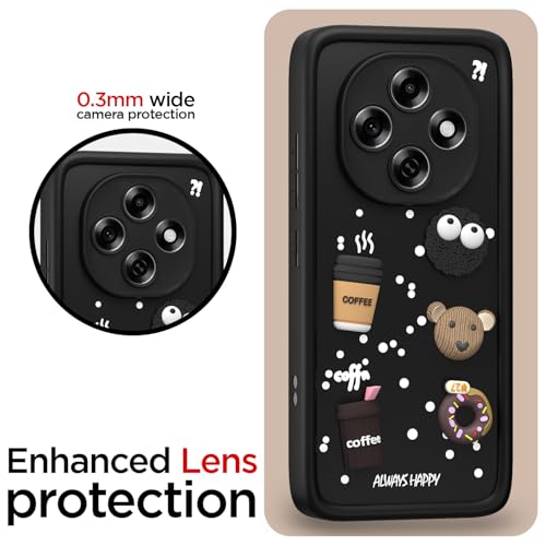 Image of Pikkme Back Cover for Oppo F31 Pro 5G | 3D Bear Silicone Cute & Fun Coffee Cartoon | Full Body Protection Bumper Case (Black)