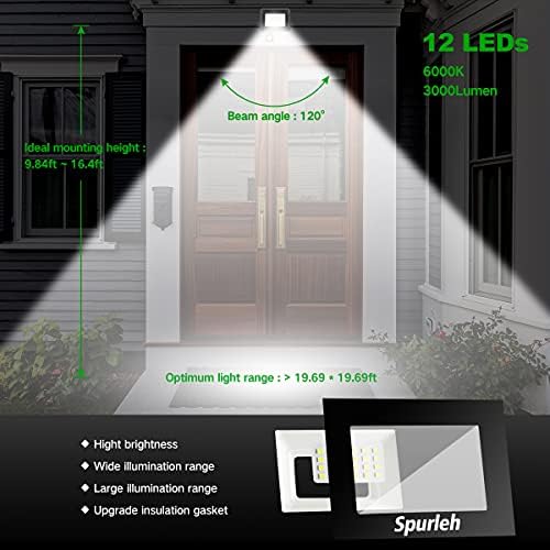 Spurleh Security Lights Outdoor Motion Sensor, 10W PIR Light, 1000 Lumen Daylight White IP66 Waterproof Outdoor Led Flood Light Ideal for Garden, Forecourt, Car Park, Doorways