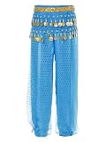 CHICTRY Bauchtanz Kostüm Kinder Hose Mädchen Münzen Pailletten Tanzhose Tüll Schichte Haremshose Leggings Für Fasching Karneval Mottoparty Himmelblau B 134-152
