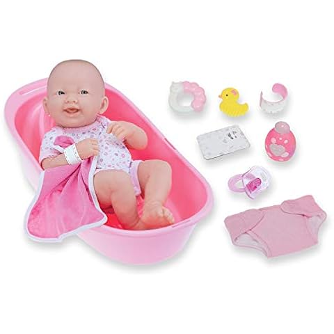 8 piece Layette Deluxe Bathtub Gift Set | JC Toys - La Newborn | 14" Life-Like Smiling Vinyl Newborn Doll w/ Accessories | Pink | Waterproof |Ages 2+ Cover