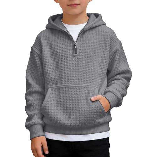Image of Generisch Hooded Sweatshirt for Children, 2026 Boys' Hooded Pullover with Quarter Zip, Long Sleeves, Casual for Essentials Warm Birthday Clothing, gray, 7-8 Years
