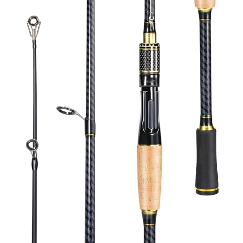 Sougayilang Fishing Rod 24-Ton Carbon&Glass Fiber Composite Spinning and Casting Rod, 2 Piece for Bass Trout Crappie Travel Fishing- 6'0'- Spinning- Golden