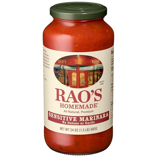 Rao's Homemade Tomato Sauce, Sensitive Formula, 24 oz, All Purpose, Tomato Sauce, Keto Friendly Pasta Sauce, Premium Quality Tomatoes from Italy, Olive Oil, and No Onions or Garlic