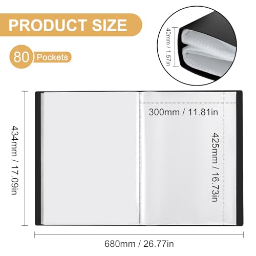 GUOKOFF Sichtbuch PP A3, 2 Stück A3 Päsentationsdisplay Buch Mit 80 Klarsichthüllen, Präsentationsmappe Präsentationsordner aus PP, Painting Aufbewahrungsbuch für Kunst, Portfolio (Schwarz)