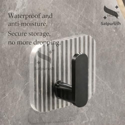 Image of Satpurush Luxury Acrylic Self Adhesive Wall Hooks | Heavy Duty Bathroom & Kitchen Hook | No Drill Waterproof Wall Hanger for Towels, Robes, Keys & Accessories (Black, Pack of4).
